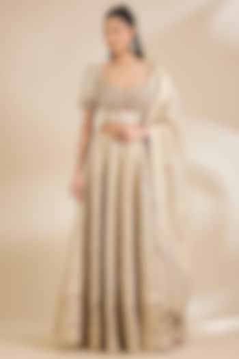 Gold Banarasi Chanderi Silk Wedding Lehenga Set by Chaashni by Maansi and Ketan at Pernia's Pop Up Shop