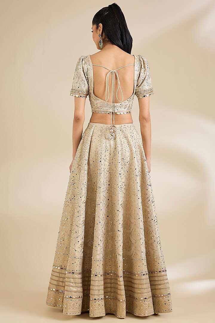 Gold Banarasi Chanderi Silk Wedding Lehenga Set by Chaashni by Maansi and Ketan at Pernia's Pop Up Shop