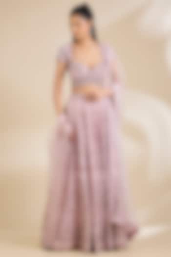 Pink Net Embellished Wedding Lehenga Set by Chaashni by Maansi and Ketan at Pernia's Pop Up Shop