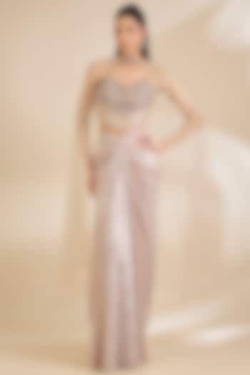 Pink Shimmer Georgette Draped Skirt Set by Chaashni by Maansi and Ketan at Pernia's Pop Up Shop