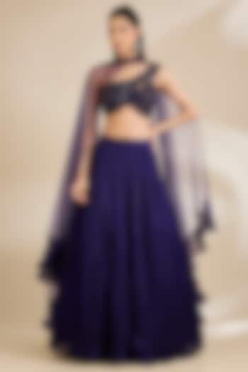 Purple Organza & Net Sequins Embellished Wedding Lehenga Set by Chaashni by Maansi and Ketan at Pernia's Pop Up Shop
