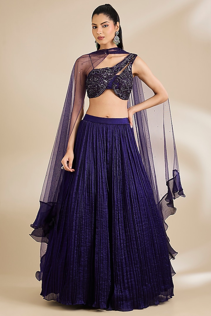 Purple Organza & Net Sequins Embellished Wedding Lehenga Set by Chaashni by Maansi and Ketan at Pernia's Pop Up Shop