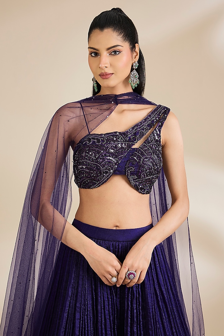 Purple Organza & Net Sequins Embellished Wedding Lehenga Set by Chaashni by Maansi and Ketan at Pernia's Pop Up Shop