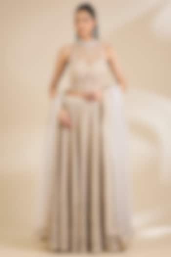 Ivory Net Sequins Embellished Wedding Lehenga Set by Chaashni by Maansi and Ketan at Pernia's Pop Up Shop