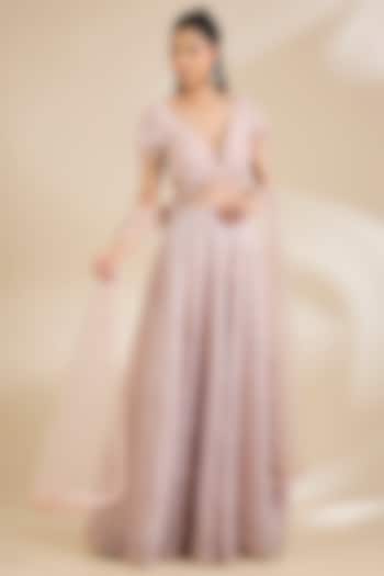 Peach Organza & Net Sequins Embellished Wedding Lehenga Set by Chaashni by Maansi and Ketan at Pernia's Pop Up Shop
