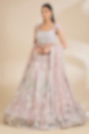 Pink Net Sequins Embellished Wedding Lehenga Set by Chaashni by Maansi and Ketan at Pernia's Pop Up Shop