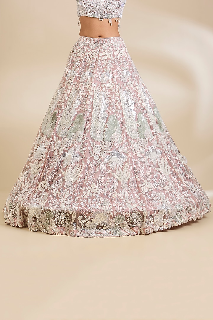 Pink Net Sequins Embellished Wedding Lehenga Set by Chaashni by Maansi and Ketan at Pernia's Pop Up Shop