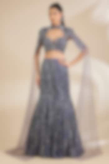Grey Organza Embellished Bridal Lehenga Set by Chaashni by Maansi and Ketan at Pernia's Pop Up Shop