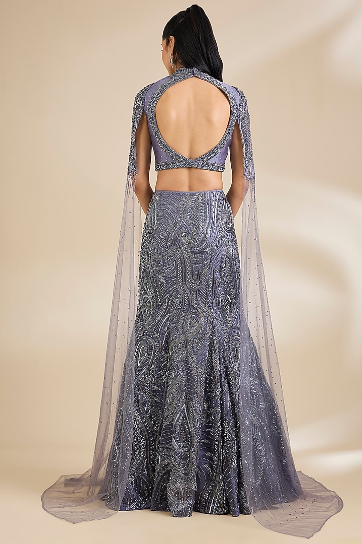 Grey Organza Embellished Bridal Lehenga Set by Chaashni by Maansi and Ketan at Pernia's Pop Up Shop