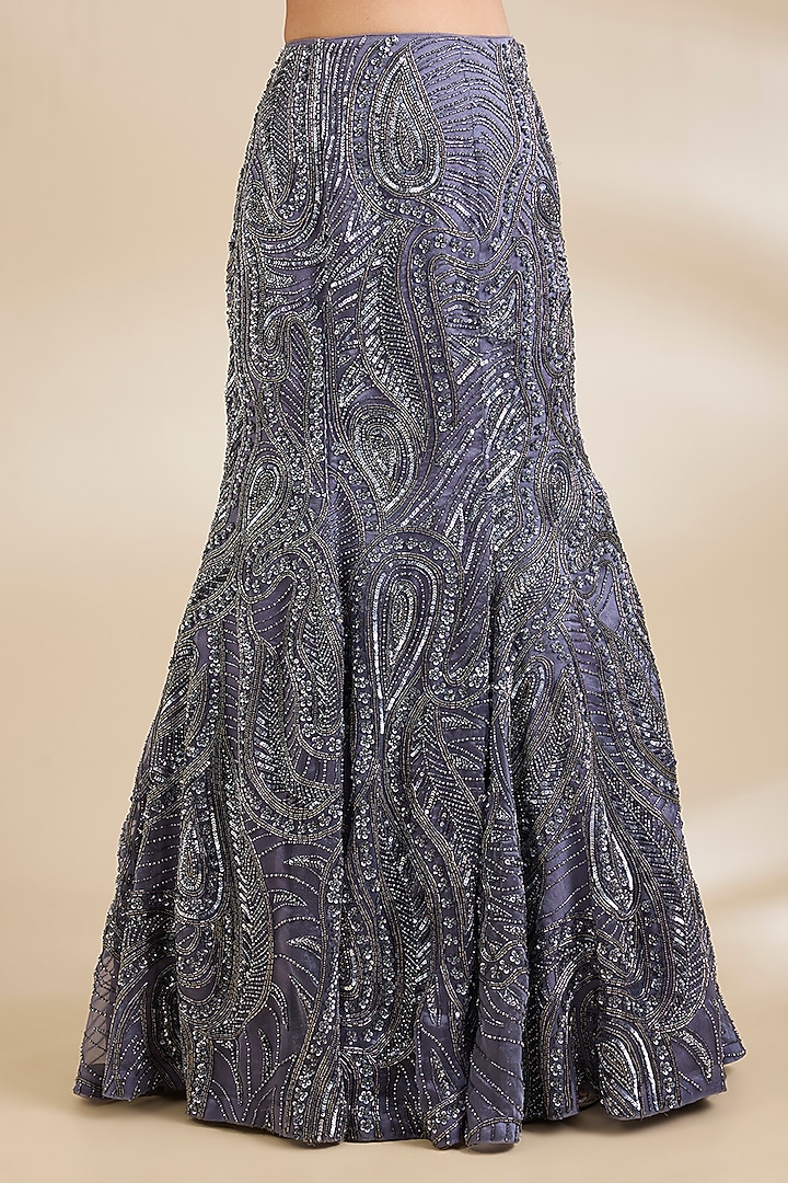 Grey Organza Embellished Bridal Lehenga Set by Chaashni by Maansi and Ketan at Pernia's Pop Up Shop