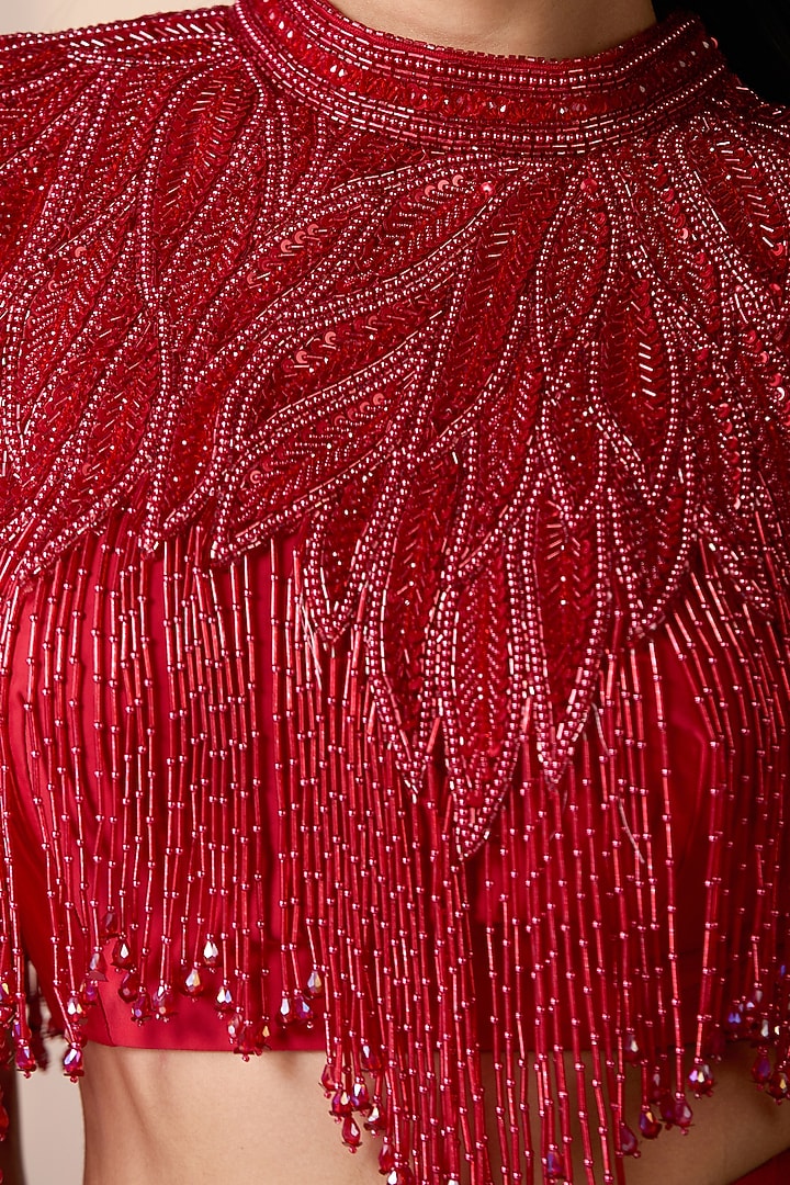 Red Net & Lycra Sequins Embellished Cape Set by Chaashni by Maansi and Ketan at Pernia's Pop Up Shop
