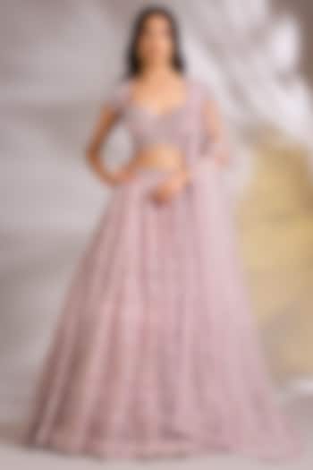 Pink Net Sequins Embroidered Wedding Lehenga Set by Chaashni by Maansi and Ketan at Pernia's Pop Up Shop
