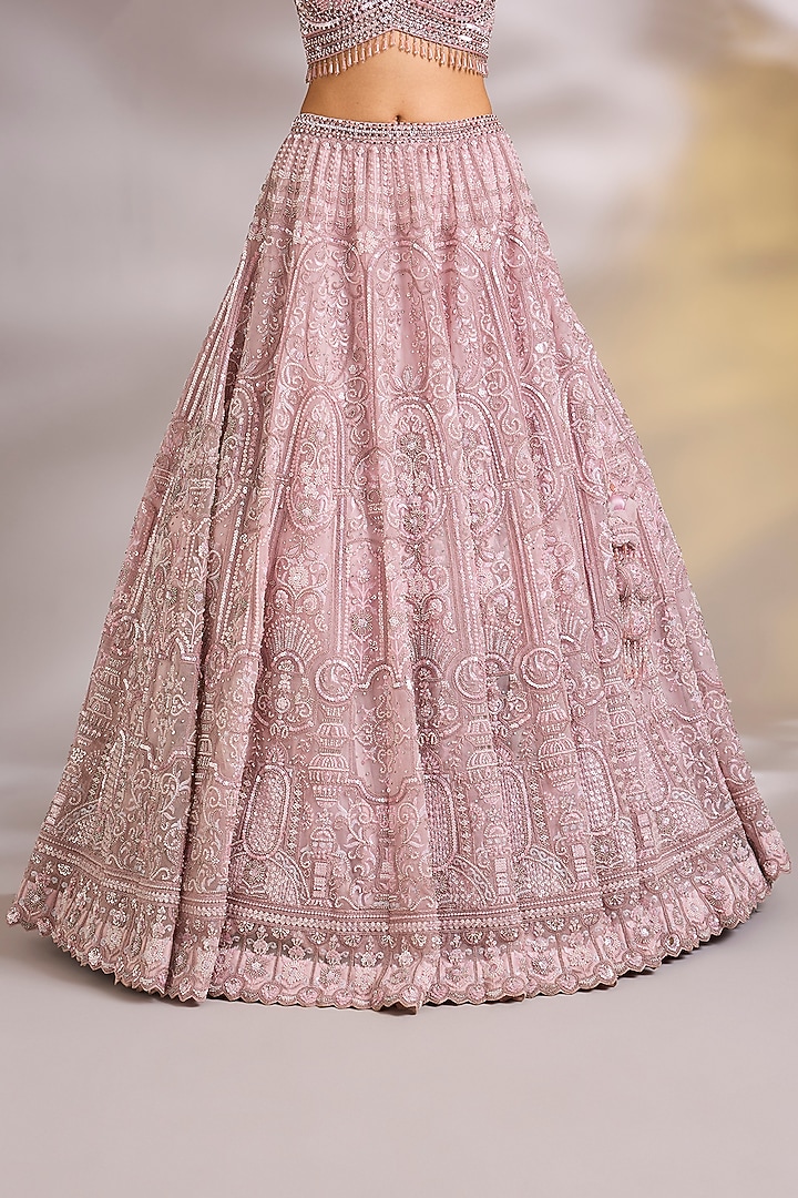 Pink Net Sequins Embroidered Wedding Lehenga Set by Chaashni by Maansi and Ketan at Pernia's Pop Up Shop