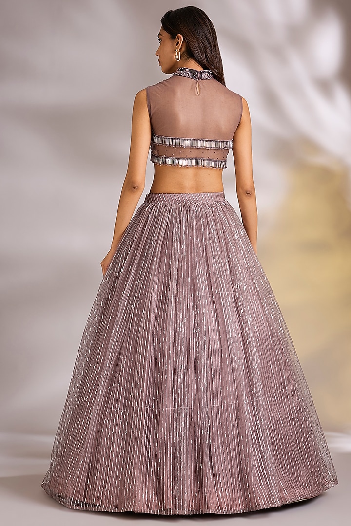 Lavender Net Sequins Embellished Wedding Lehenga Set by Chaashni by Maansi and Ketan at Pernia's Pop Up Shop