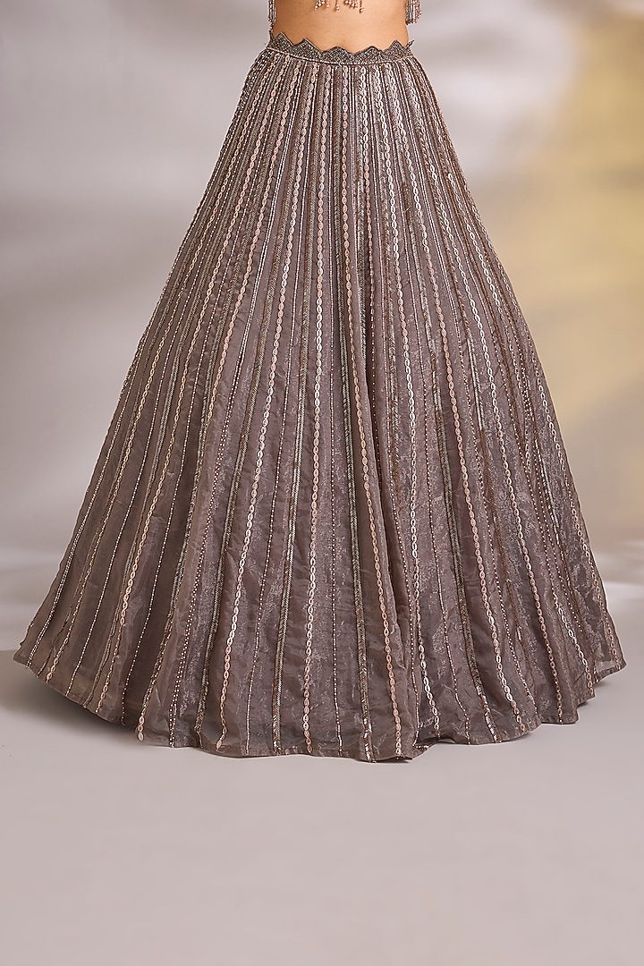 Champagne Organza Sequins Embellished Wedding Lehenga Set by Chaashni by Maansi and Ketan at Pernia's Pop Up Shop