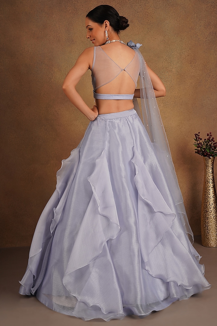 Ice Blue Organza Wedding Lehenga Set by Chaashni by Maansi and Ketan at Pernia's Pop Up Shop