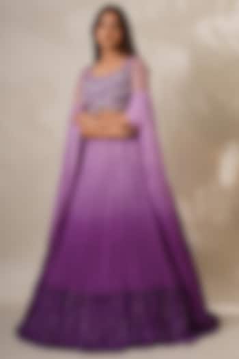 Purple Georgette Embellished Ombre Lehenga Set by Chaashni by Maansi and Ketan