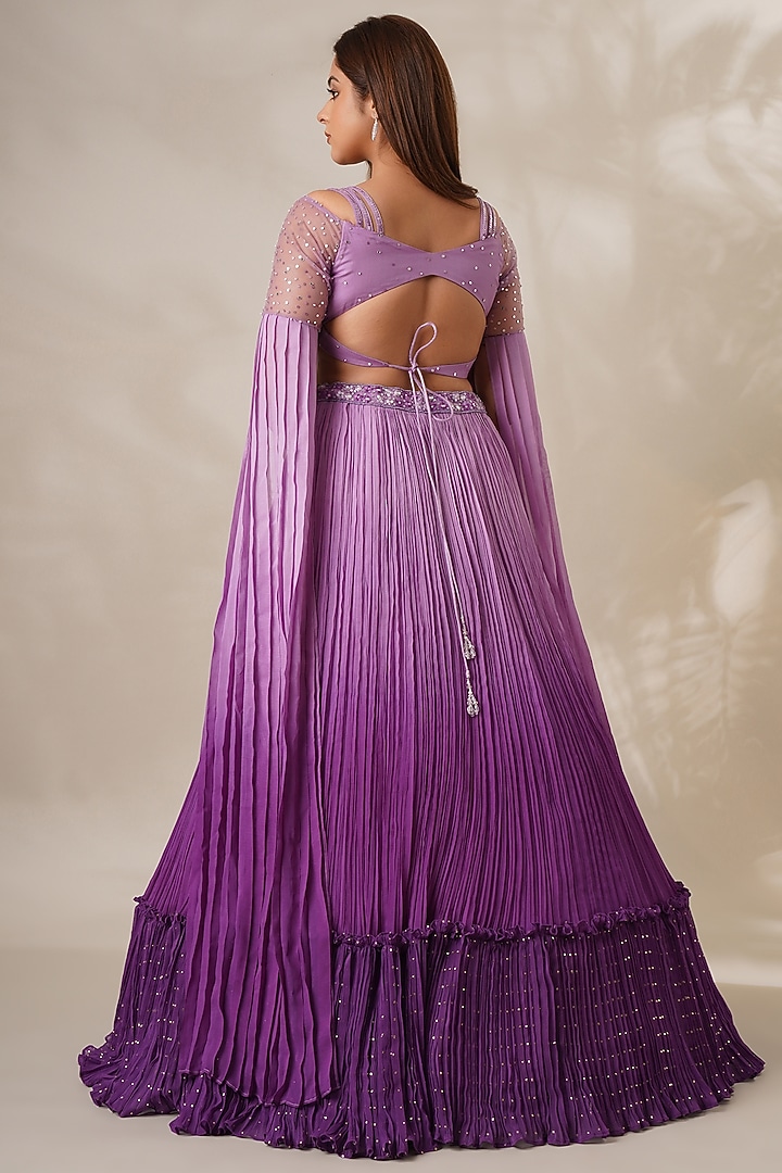 Purple Georgette Embellished Ombre Lehenga Set by Chaashni by Maansi and Ketan at Pernia's Pop Up Shop