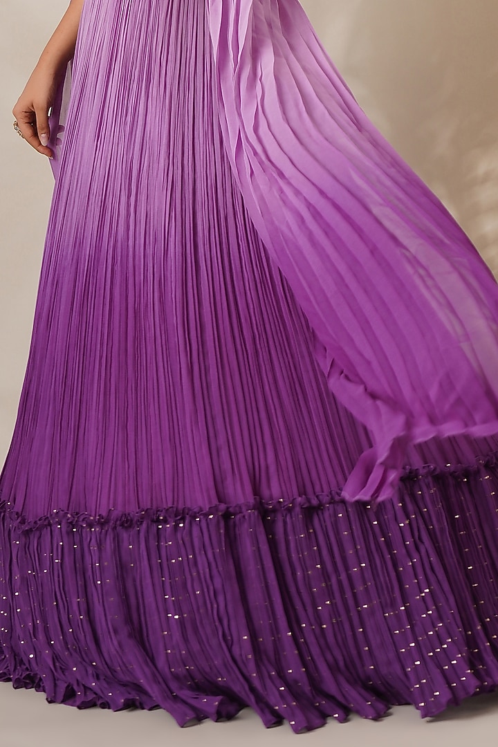Purple Georgette Embellished Ombre Lehenga Set by Chaashni by Maansi and Ketan at Pernia's Pop Up Shop