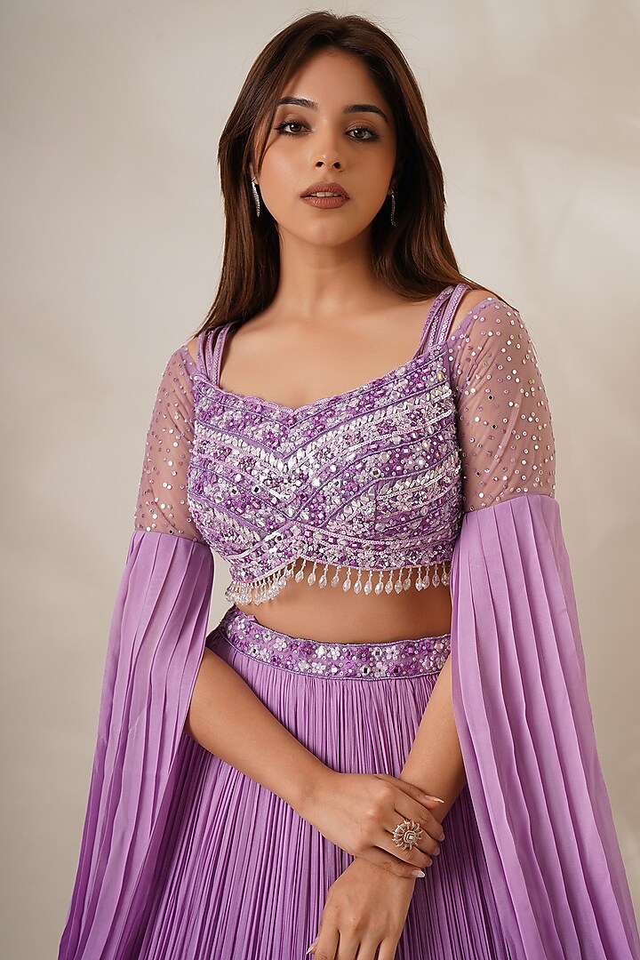 Purple Georgette Embellished Ombre Lehenga Set by Chaashni by Maansi and Ketan at Pernia's Pop Up Shop