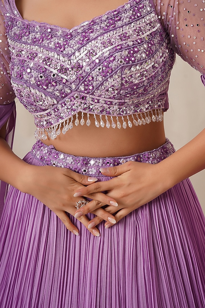 Purple Georgette Embellished Ombre Lehenga Set by Chaashni by Maansi and Ketan at Pernia's Pop Up Shop