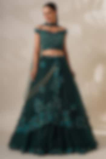 Green Net Wedding Lehenga Set by Chaashni by Maansi and Ketan at Pernia's Pop Up Shop