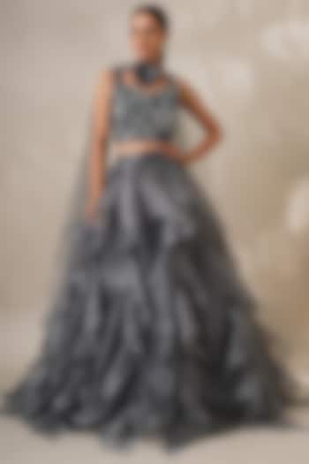 Grey Organza Lehenga Set by Chaashni by Maansi and Ketan at Pernia's Pop Up Shop
