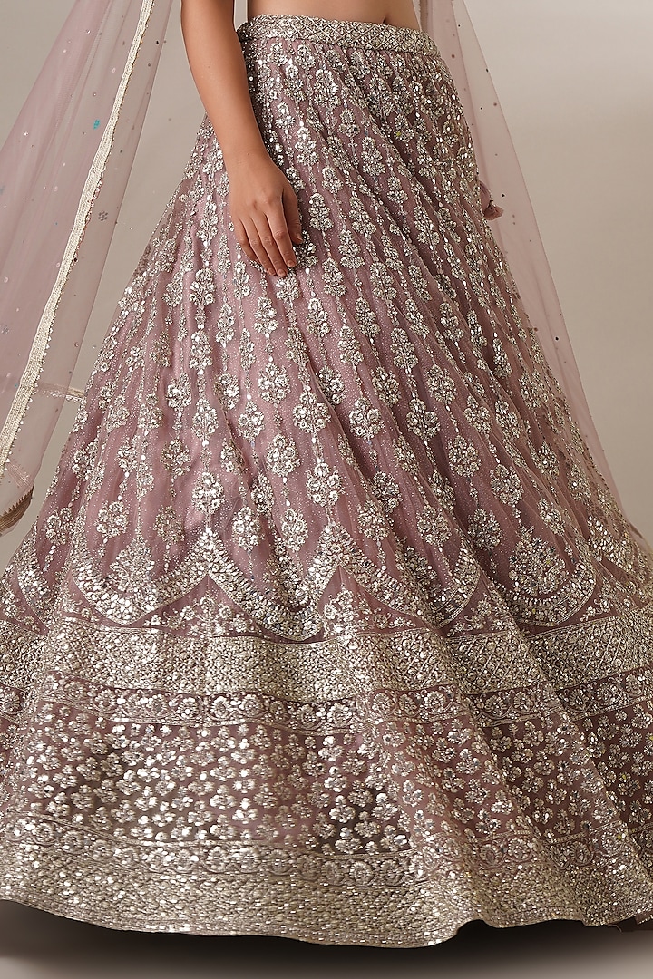 Pink Net Embroidered Wedding Lehenga Set by Chaashni by Maansi and Ketan at Pernia's Pop Up Shop
