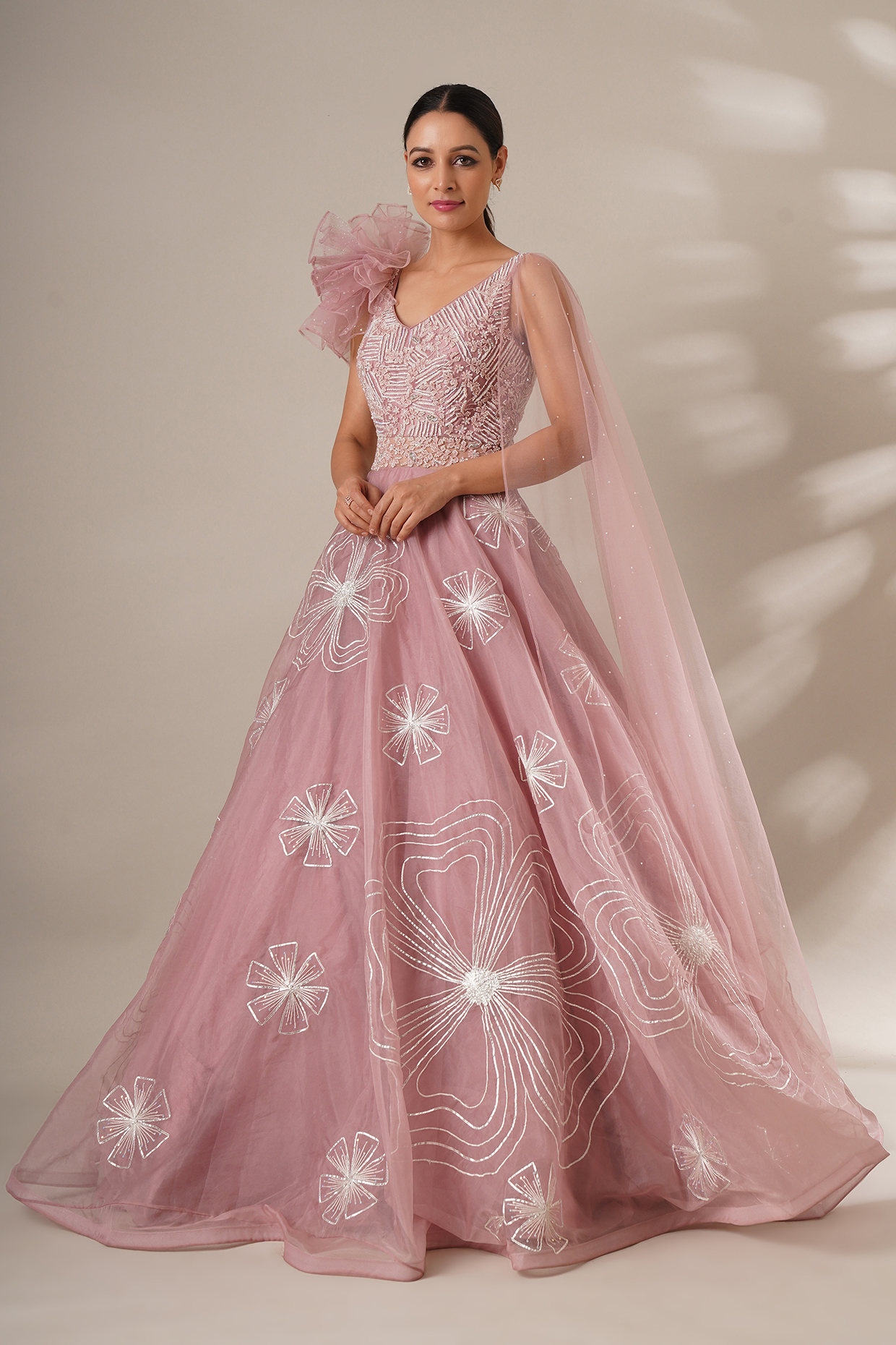 Lilac Net Embellished Engagement Gown by Chaashni by Maansi and Ketan at Pernia's Pop Up Shop