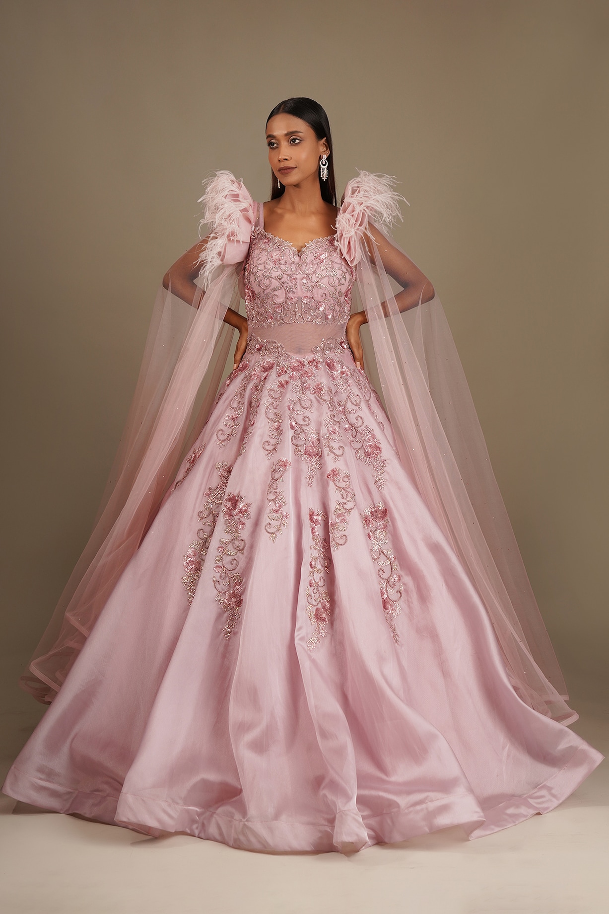 Baby Pink Organza Corset Gown Design by Rachit Khanna at Pernia's