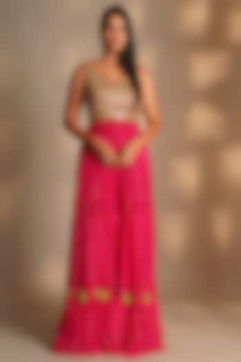Rani Pink Georgette Embroidered Jumpsuit by Chaashni by Maansi and Ketan at Pernia's Pop Up Shop