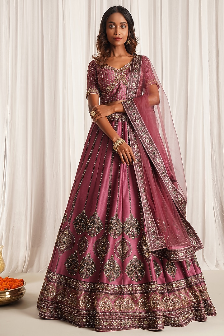 Pink Silk Printed & Sequins Embellished Kalidar Wedding Lehenga Set by Chaashni by Maansi and Ketan at Pernia's Pop Up Shop