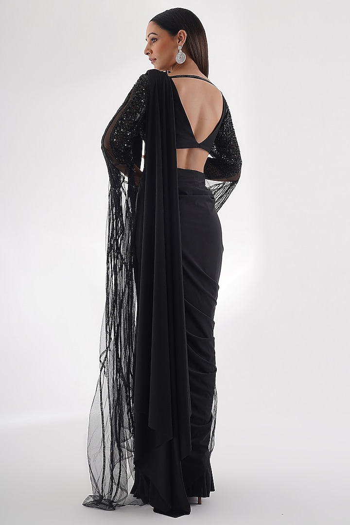 Black Lycra Wedding Saree Set by Chaashni by Maansi and Ketan at Pernia's Pop Up Shop
