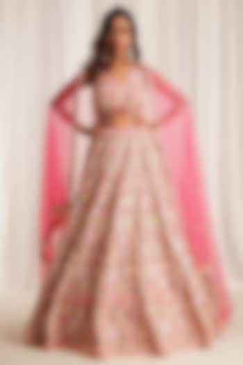 Pink Net Sequins & Cutdana Embroidered Wedding Lehenga Set by Chaashni by Maansi and Ketan at Pernia's Pop Up Shop