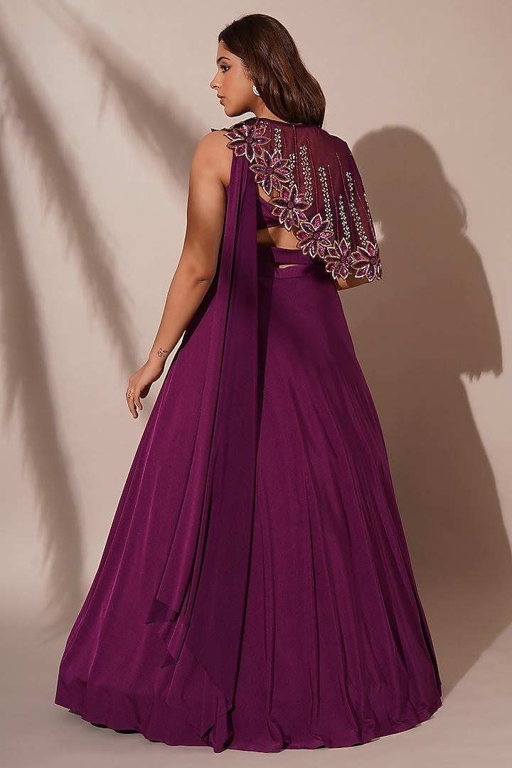 Purple Lycra Wedding Lehenga Set by Chaashni by Maansi and Ketan at Pernia's Pop Up Shop