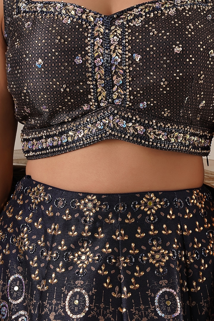 Blue Silk Printed & Sequins Embroidered Wedding Lehenga Set by Chaashni by Maansi and Ketan at Pernia's Pop Up Shop