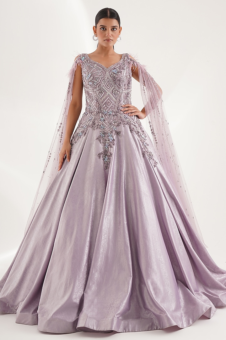 Lavender Imported Shimmer Cutdana Embellished Gown by Chaashni by Maansi and Ketan at Pernia's Pop Up Shop