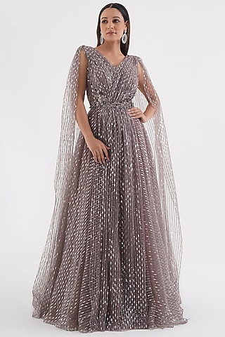 Lavender Net Sequins Embroidered Gown by Chaashni by Maansi and Ketan