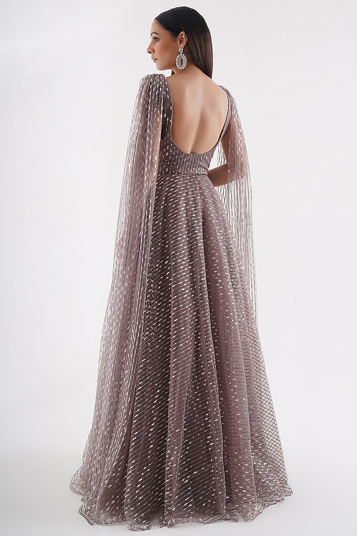 Lavender Net Sequins Embroidered Engagement Gown by Chaashni by Maansi and Ketan at Pernia's Pop Up Shop