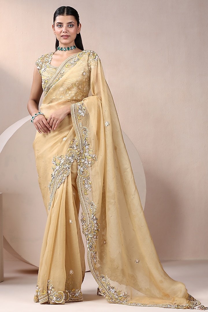 Yellow Organza Embellished Saree Set by Chaashni by Maansi and Ketan at Pernia's Pop Up Shop