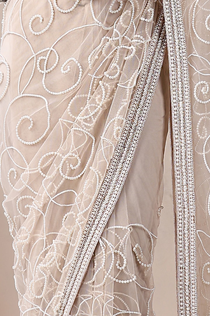 Nude Net Embellished Reception Saree Set by Chaashni by Maansi and Ketan at Pernia's Pop Up Shop