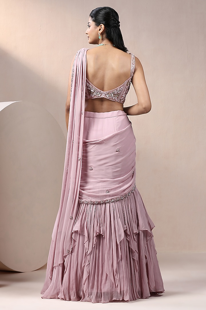 Onion Pink Georgette & Net Cutdana Work Wedding Lehenga Saree Set by Chaashni by Maansi and Ketan at Pernia's Pop Up Shop