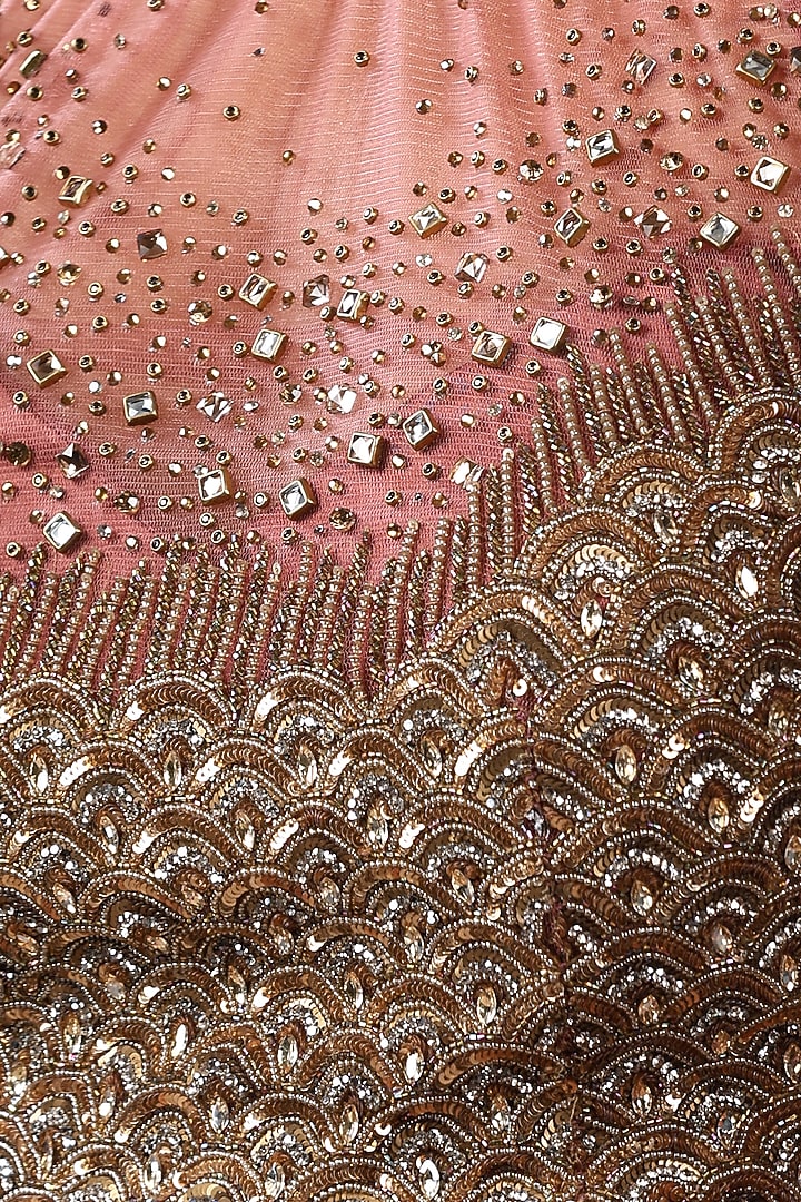 Rust Net Cutdana & Pearl Embroidered Wedding Saree Set by Chaashni by Maansi and Ketan at Pernia's Pop Up Shop