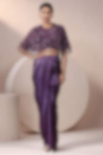 Purple Organza & Glitz Satin Dhoti Set by Chaashni by Maansi and Ketan at Pernia's Pop Up Shop