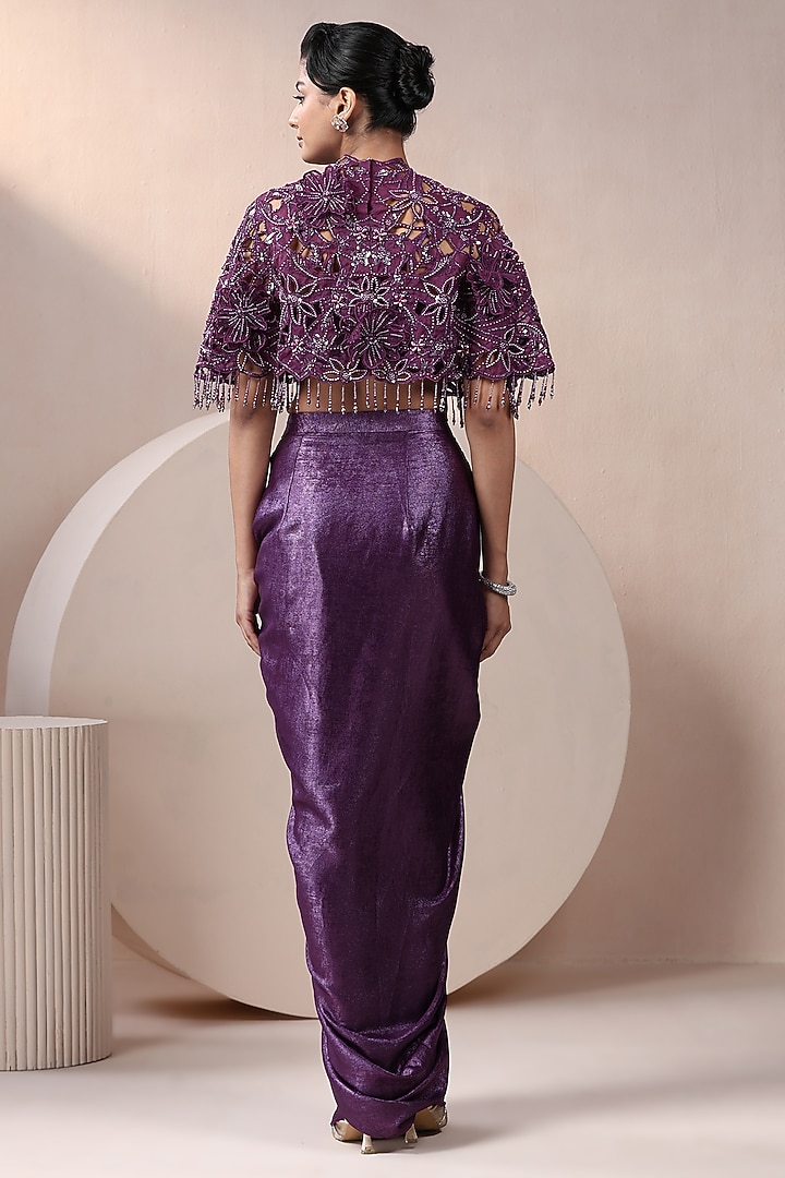 Purple Organza & Glitz Satin Dhoti Set by Chaashni by Maansi and Ketan at Pernia's Pop Up Shop