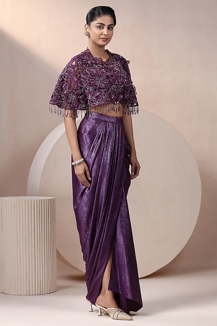 Purple Organza & Glitz Satin Dhoti Set by Chaashni by Maansi and Ketan at Pernia's Pop Up Shop