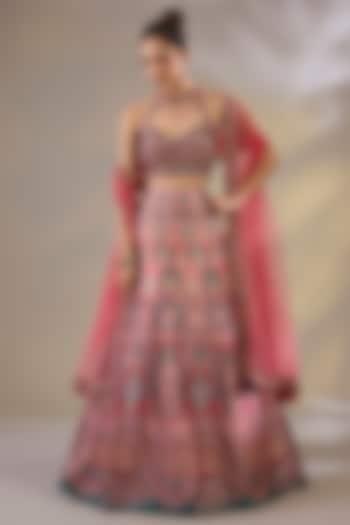 Red Silk Sequins & Mirror Embellished Wedding Lehenga Set by Chaashni by Maansi and Ketan at Pernia's Pop Up Shop