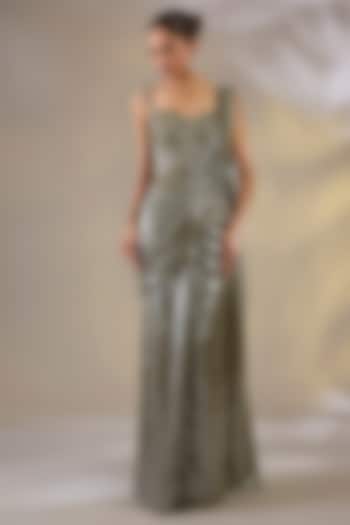 Green Imported Sequins Pre-Stitched Wedding Saree Set by Chaashni by Maansi and Ketan at Pernia's Pop Up Shop