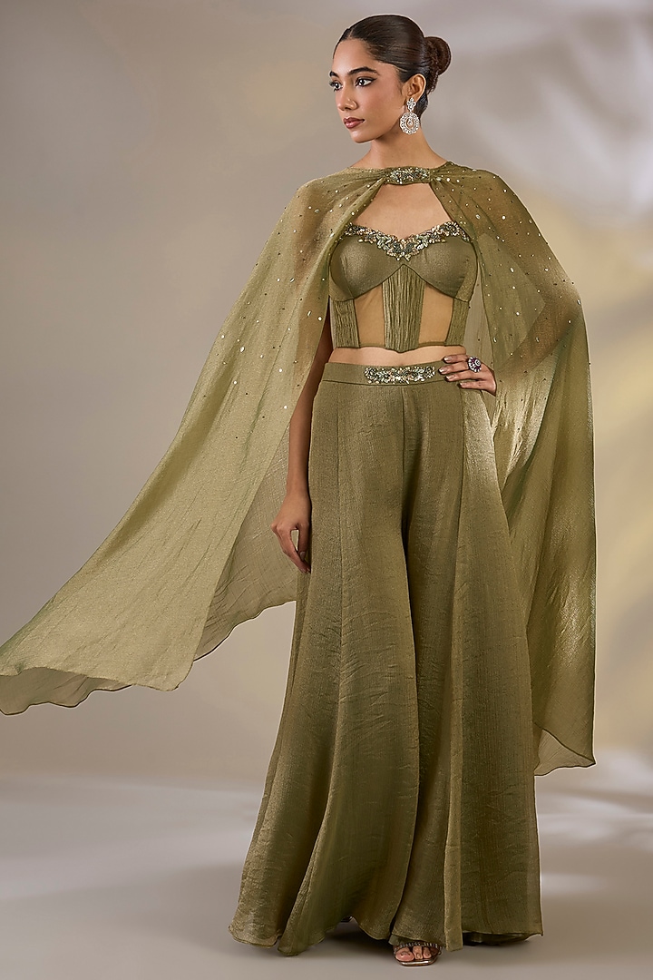 Green Georgette Party Wear Sharara Set by Chaashni by Maansi and Ketan at Pernia's Pop Up Shop