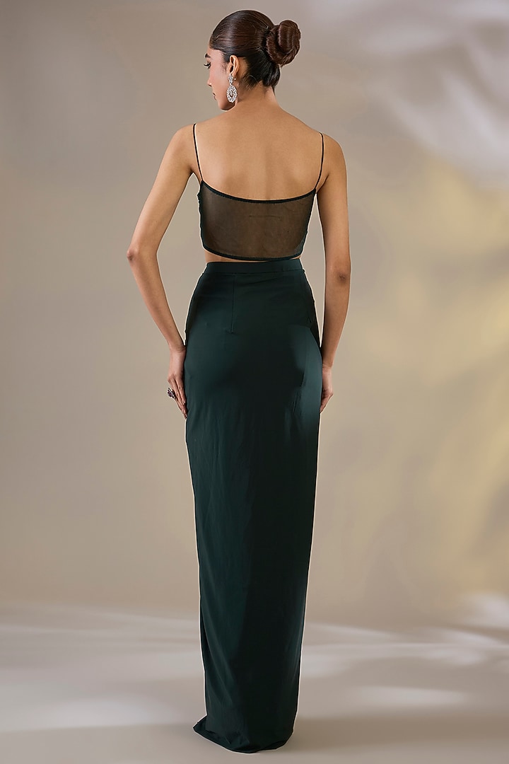 Green Lycra Draped Skirt Set by Chaashni by Maansi and Ketan at Pernia's Pop Up Shop